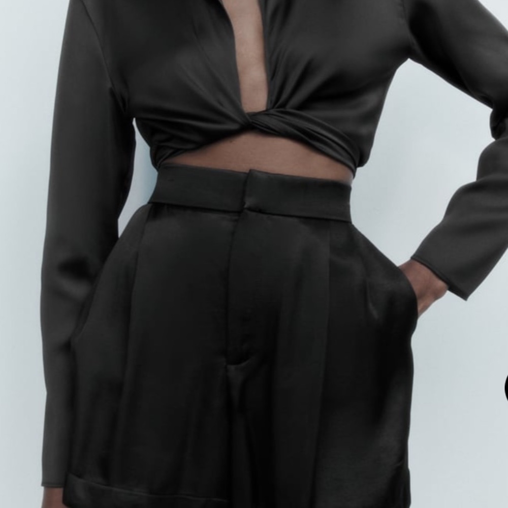 Zara satin pleaded shorts